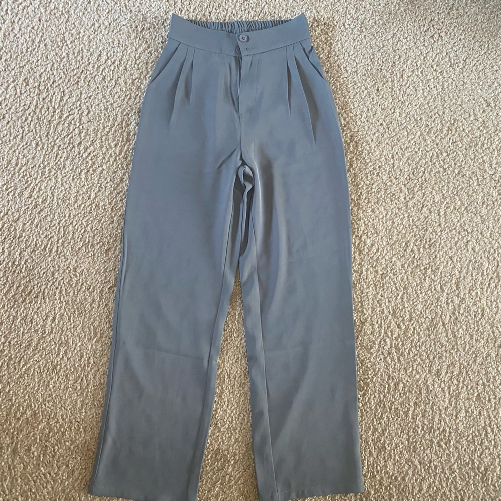 NWT J.ING Grey Half Elastic Pleat Detail Wide Leg Suit Pants - Picture 4 of 7